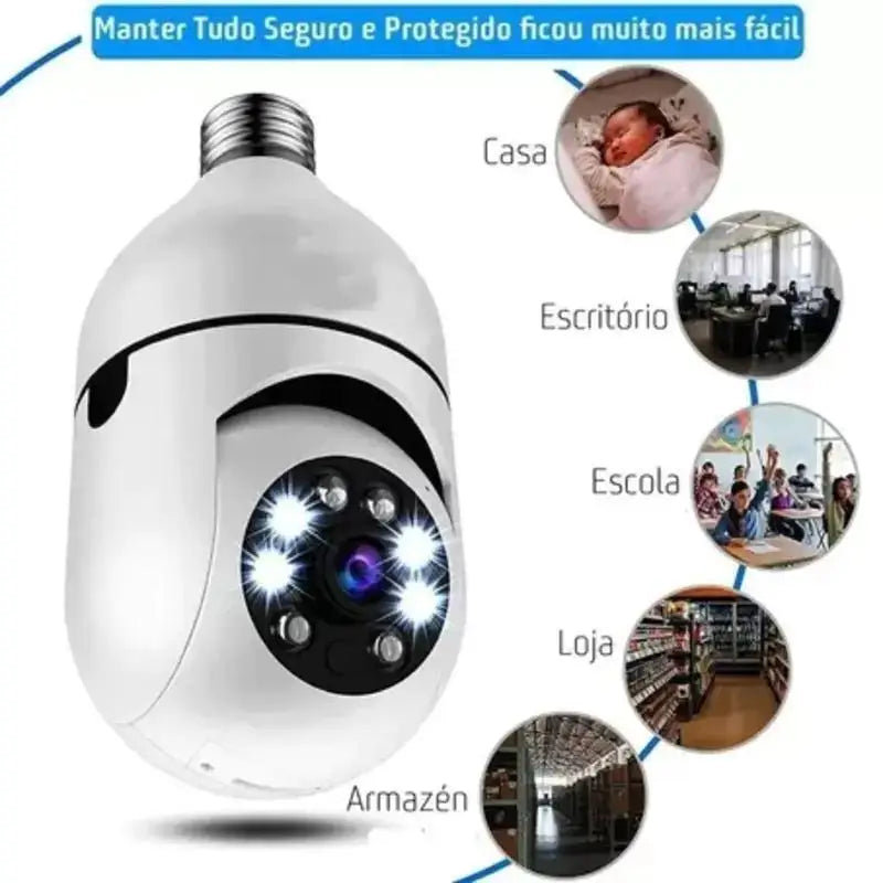 Câmera de segurança WIFI sem fio 360 full HD visão noturna - Bivolt